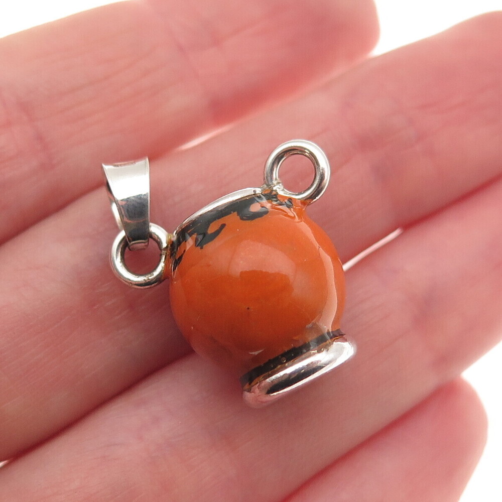 925 Sterling Silver Vintage Italy Enamel Vase 3D Mini Charm Pendant